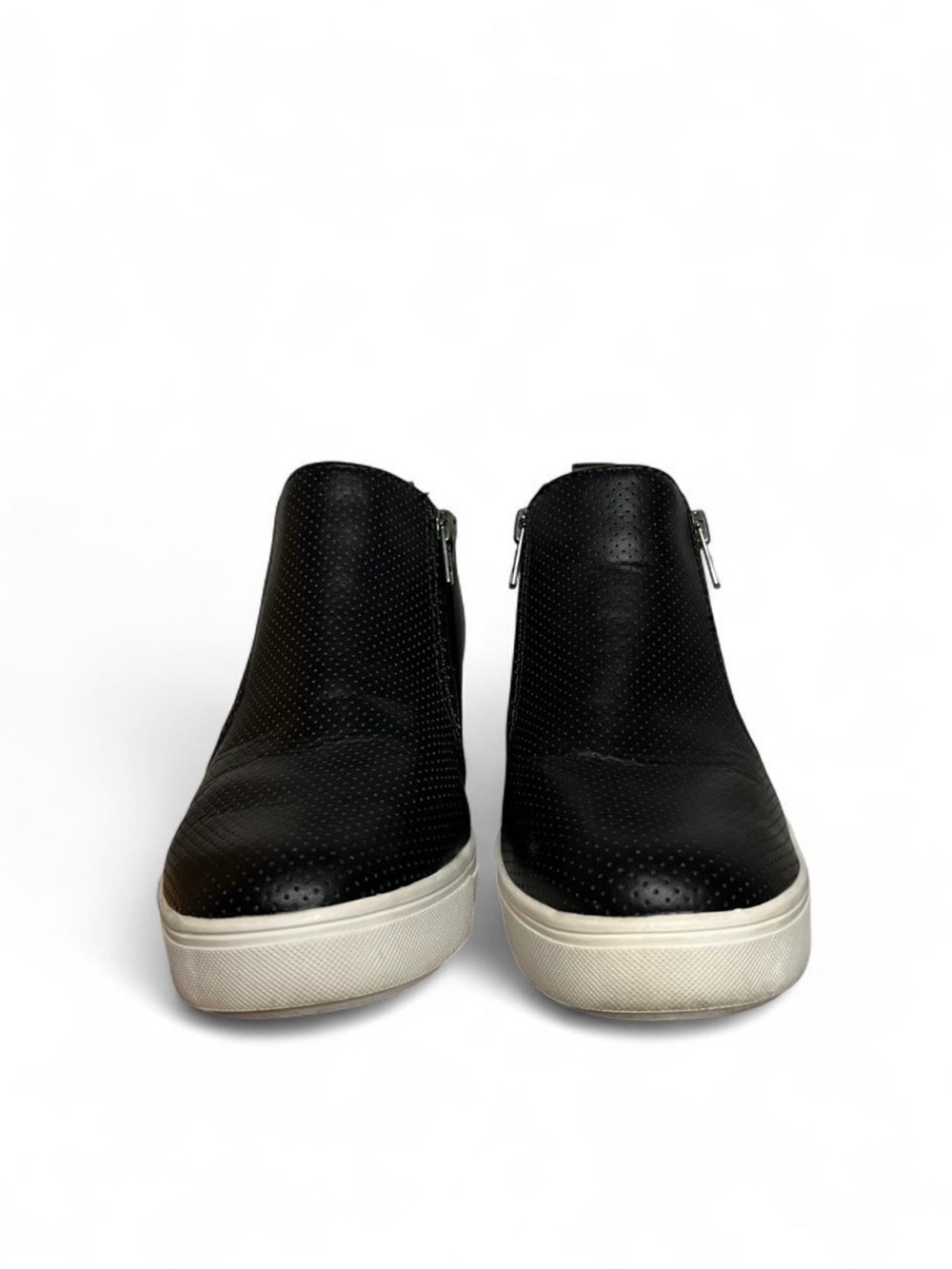 Black Slip-On Leather Sneakers with White Platform Sole